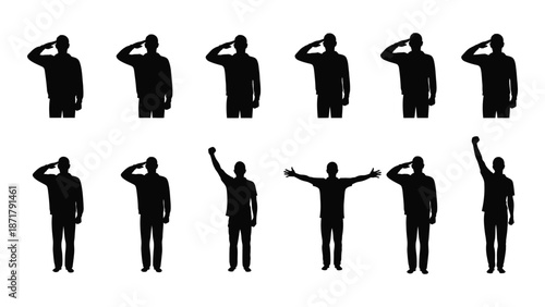 Silhouettes of people saluting and celebrating a display of respect and victory