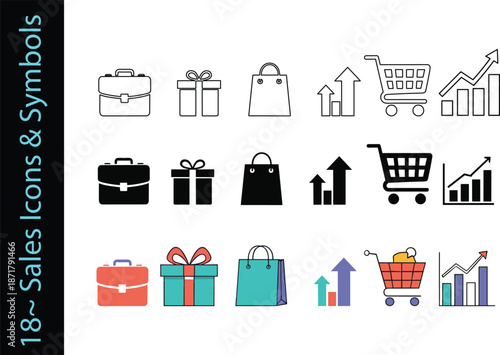 Vibrant sales icons and symbols for business growth