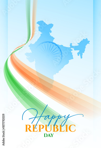 abstract tricolor ribbon wave over indian map for 26th january republic day