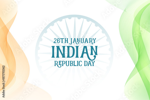26th january indian republic day background with wavy tricolor and ashok chakra