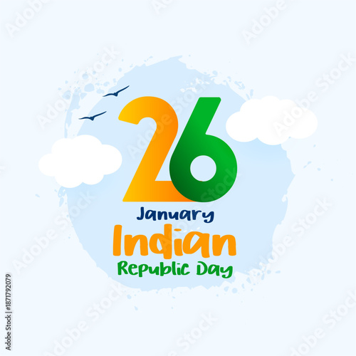 cute indian republic day greeting background with clouds and birds design