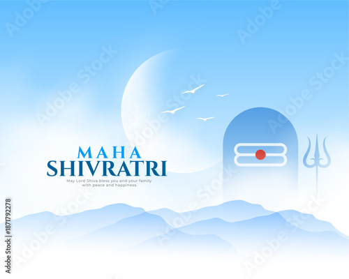 maha shivratri festive blue ranges background with shiva lingam and moon