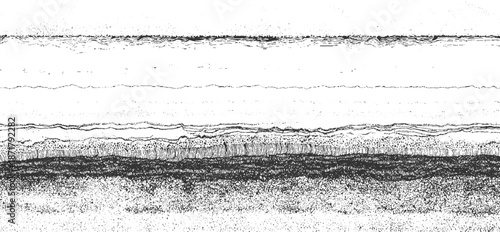 Detailed cross-section of geological strata showing layered rock formations with varying textures and granular patterns in a monochrome style