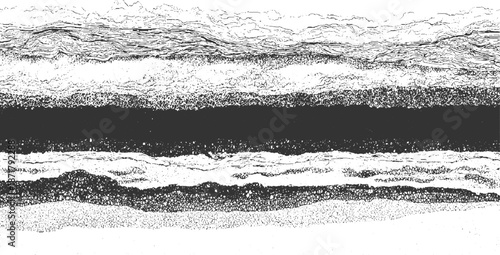 Abstract monochromatic depicting layered geological formations and subterranean textures with a dark central band