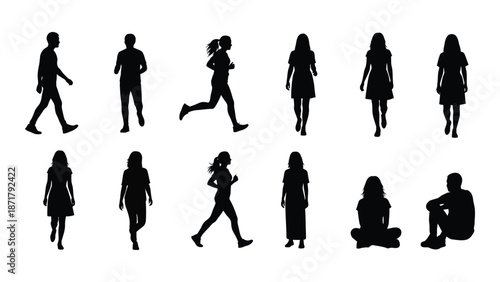 A collection of diverse black silhouette figures depicting people in various poses