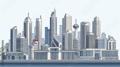 Modern Cityscape Skyline with Tall Buildings and Towers.