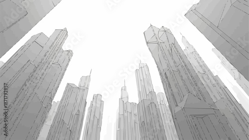 Modern Cityscape Skyscrapers Looking Upwards.