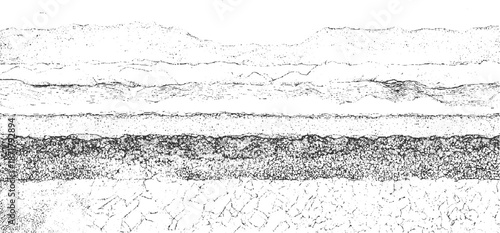 Abstract geological cross-section showcasing multiple distinct horizontal layers with varied granular and cracked textures