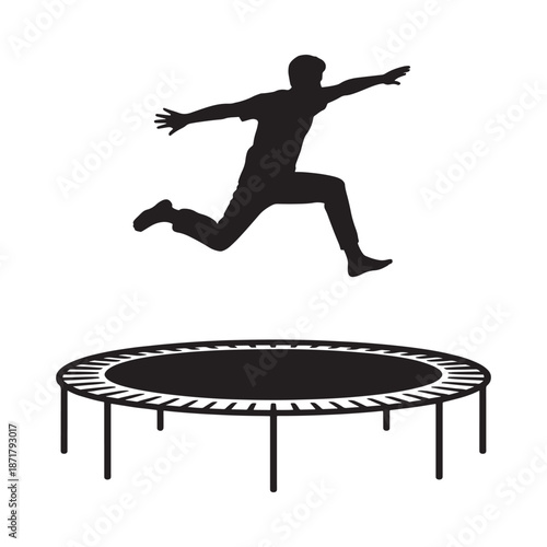 Silhouette of a person mid air jumping on a circular trampoline