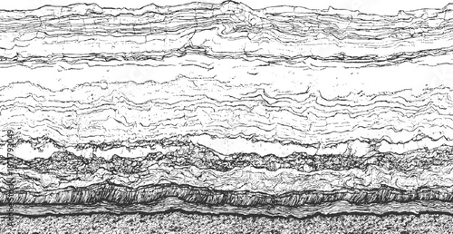 Complex geological cross-section with numerous layered strata, showing intricate lines, textures, and granular patterns creating a detailed abstract background