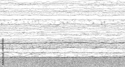 Detailed cross-section of geological strata showing distinct layers of sediment and rock formations with varying textures and patterns creating a natural abstract background