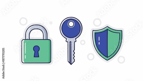 Padlock Key and Shield Security Icons.