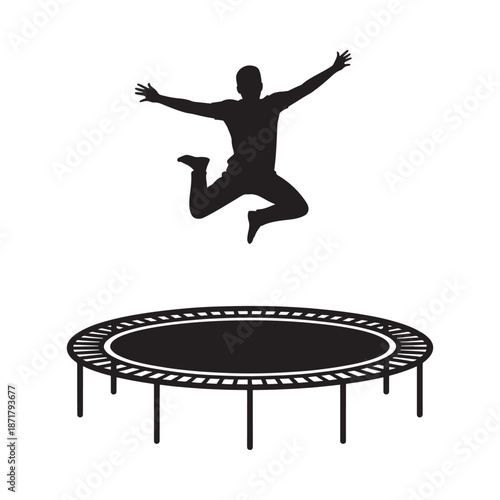 A silhouette of a person joyfully jumping on a circular trampoline