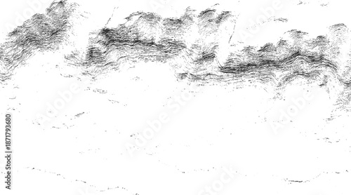 Abstract representation of geological strata or topographic lines with flowing, wavy patterns and subtle textures against a clean white background