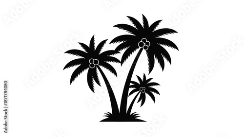 Black palm tree icon for tropical travel and vacation design, minimalist vector symbol