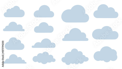 Cloud shapes, blue cloud icons, vector set for weather app and ui design