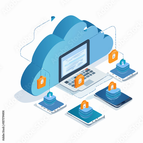 Cloud Computing Security and Data Protection Concept.
