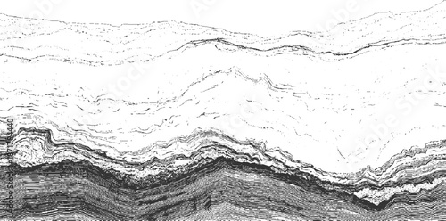 Abstract monochrome background with dense layered geological strata and flowing organic lines creating a textured visual effect