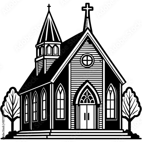 Beautiful Gothic Style Church Surrounded by Lush Green Trees beautiful gothic style church