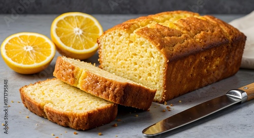 Lemon yogurt loaf sliced cleanly