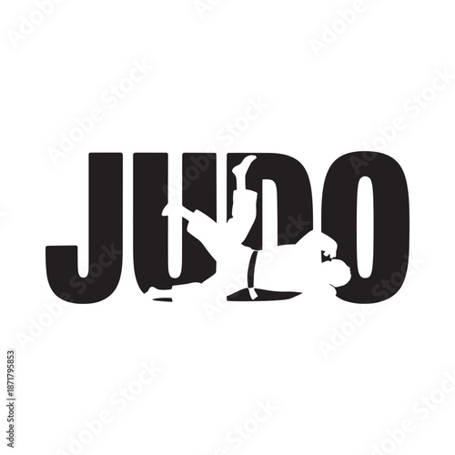 A striking black and white image featuring the word judo with a silhouette