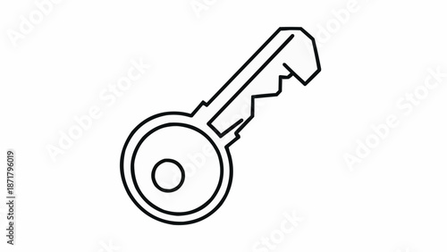 Simple Line Drawing of a Single Metal Key.