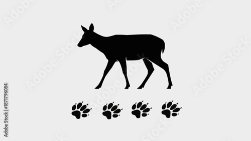 Silhouette of a Deer with Paw Prints Below.