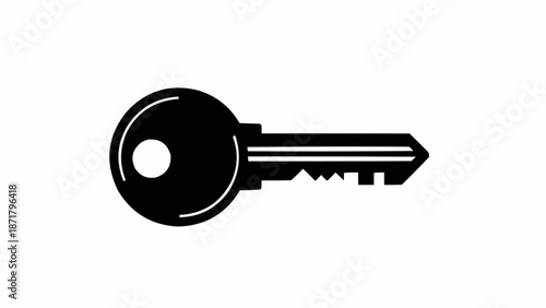 Simple Black Silhouette of a Metal Key.