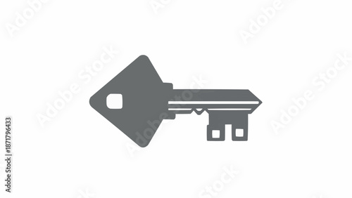 Simple Gray Key Icon Isolated on White Background.