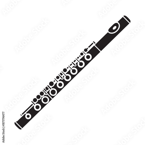 A simple black and white illustration of a wooden flute instrument