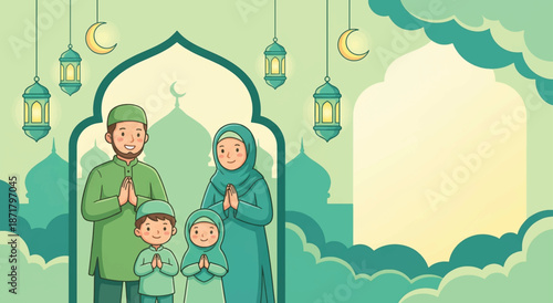 Happy Muslim Family Celebrating Eid al-Fitr