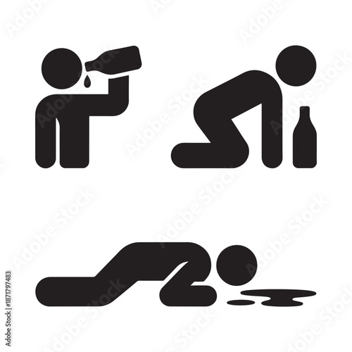 Stick figures depicting stages of alcohol consumption and intoxication