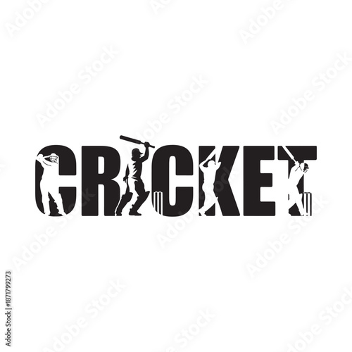 Cricket sport illustration with silhouettes of players and the word cricket