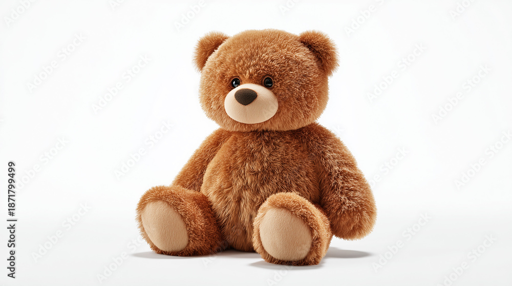 Obraz premium Brown teddy bear plush toy adorable stuffed animal gifts for kids soft cuddly toy on white background