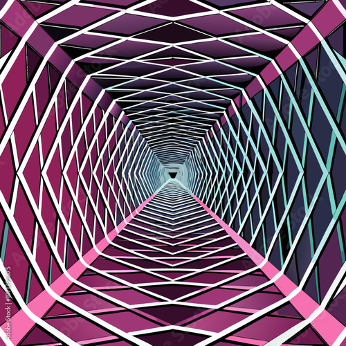 Exploring the Depths of a Geometric Tunnel in Vibrant Colors exploring the depths