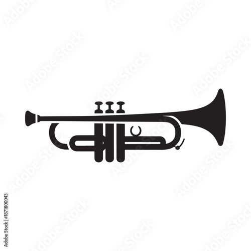 A simple black and white illustration of a brass musical trumpet instrument