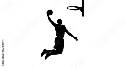 Man playing basketball in mid air.