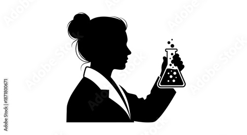 Woman holding a laboratory beaker.