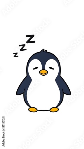 Sleeping Penguin Cartoon Character Dreaming.