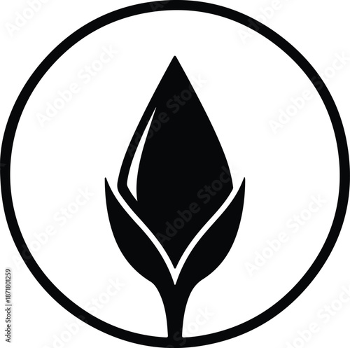 Illustration stylized black flower bud or abstract water drop inside circle silhouette vector