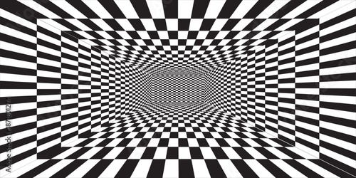 abstract black and white checkered background. geometric pattern with visual distortion effect. checkered wave black white background for sport race championship and business finish success. vector