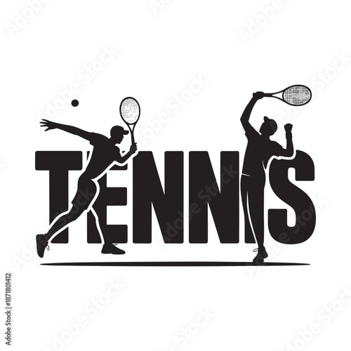 Dynamic tennis players in action with bold typography and a sporty aesthetic