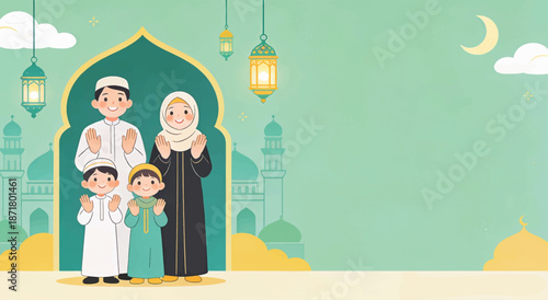 Happy Muslim Family Celebrating Eid al-Fitr