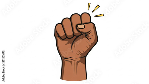 Raised Fist of Protest, Clenched Hand, Symbolizing Strength and Solidarity and Isolated on White Background, Cartoon Style