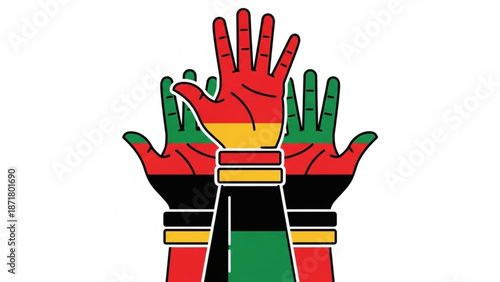 Diverse Hands Raised in Unity and Solidarity with African Colors