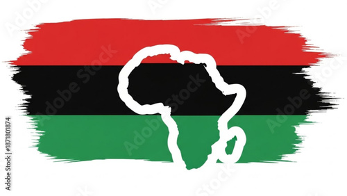 African Map Outline on Red Black and Green Brush Stroke Flag Symbolizing Heritage and Culture