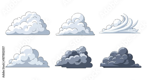 Realistic Sky Cloud Illustration Set with Various Shapes for Background and Nature Scene Design