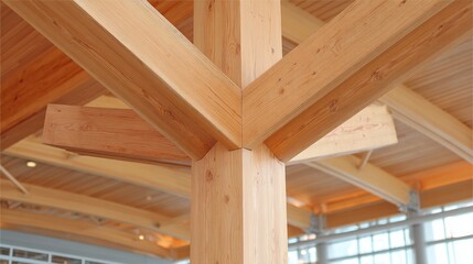 The intricate details of cross-laminated timber, emphasizing its warm tones and smooth textures. The craftsmanship showcases the blend of nature and design in contemporary architecture