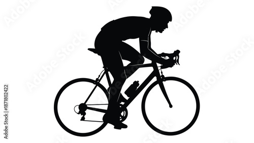 A cyclist wearing a helmet rides a bicycle white with cycling and sports on whit background