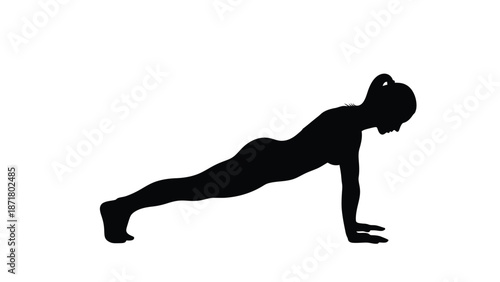 A woman in a push up position a white with fitness and exercise and yoga on whit background